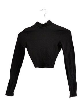 NWT Black cotton cotton spandex crisscross backless long sleeve crop tee small